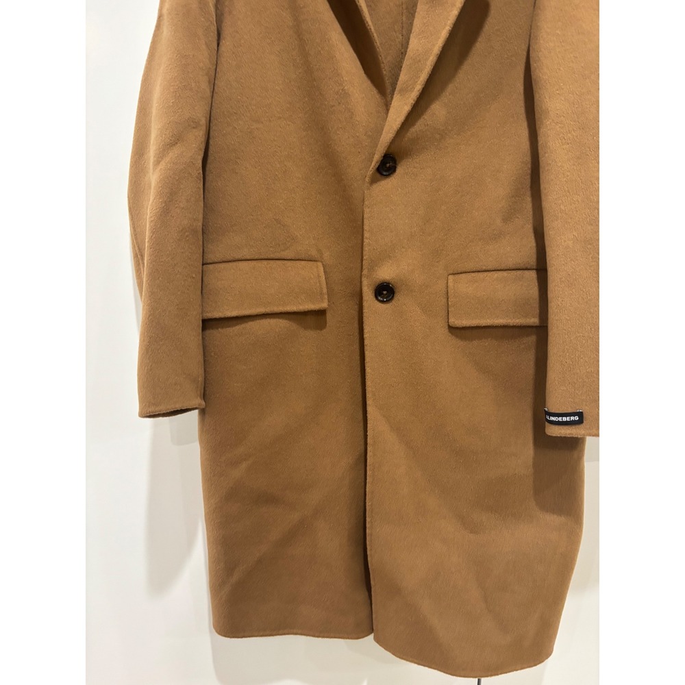 J.Lindeberg Diego Wool Coat Mens Camel Brown Overcoat‎ Size 48 - Picture 4 of 7